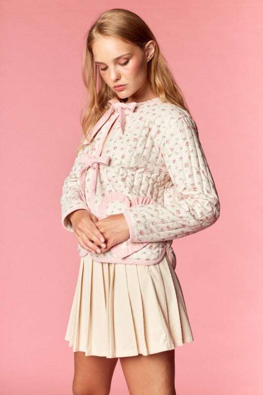 Floral Quilted Jacket With Heart Pockets