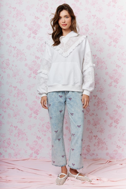 Coquette Darling Bow Embroidered Cropped Jeans