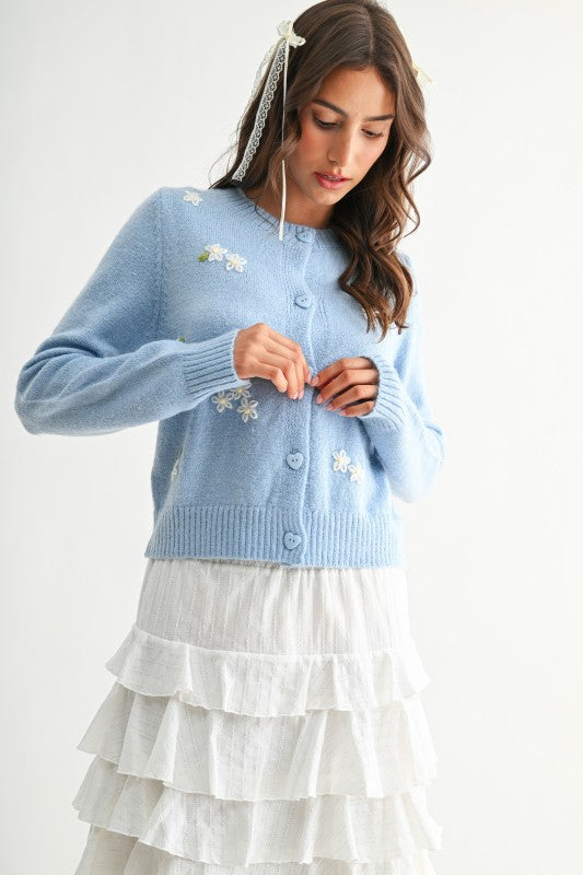 Daisy Embroidery Knit Cardigan