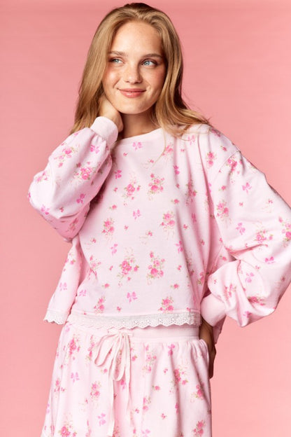 Floral Lace Trim Lounge Set