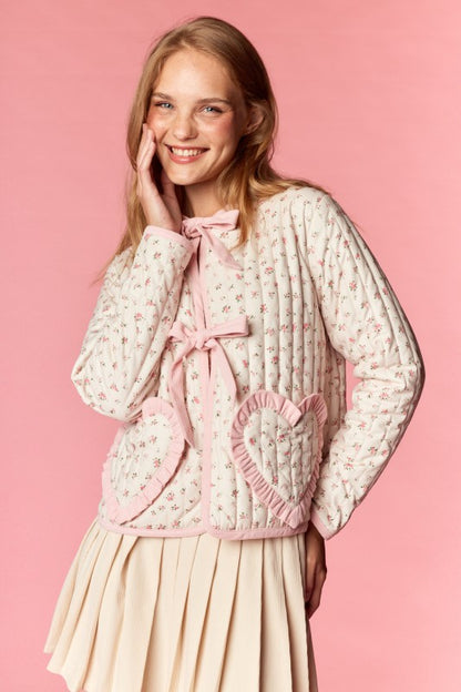 Floral Quilted Jacket With Heart Pockets