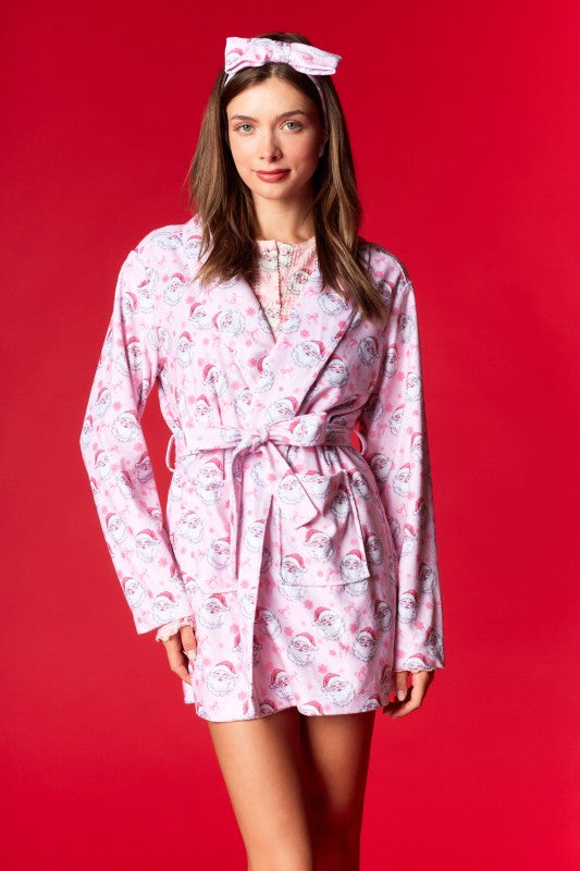 Santa Print Robe & Headband Set