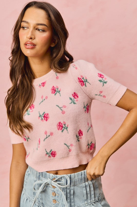 Floral Puff Sleeves Sweater Top
