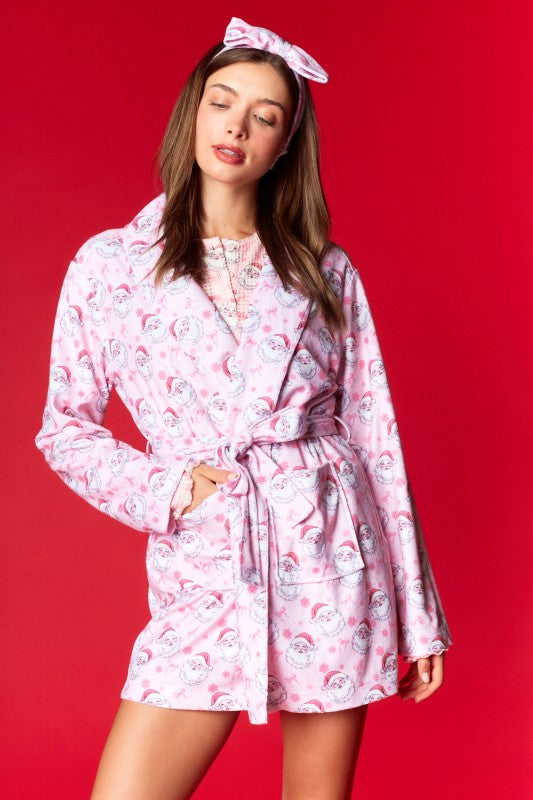 Santa Print Robe & Headband Set