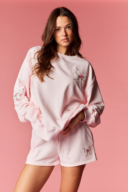 Bow Lace Applique Lounge Set