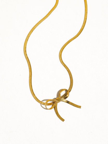 Ezra’s Ribbons 18K Gold Plated Non-Tarnish Flat Snake Bow Choker