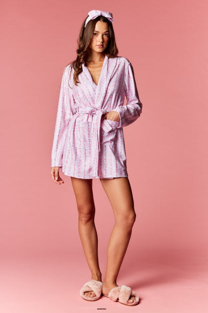 Rose Stripe Belted Robe & Head Band Set