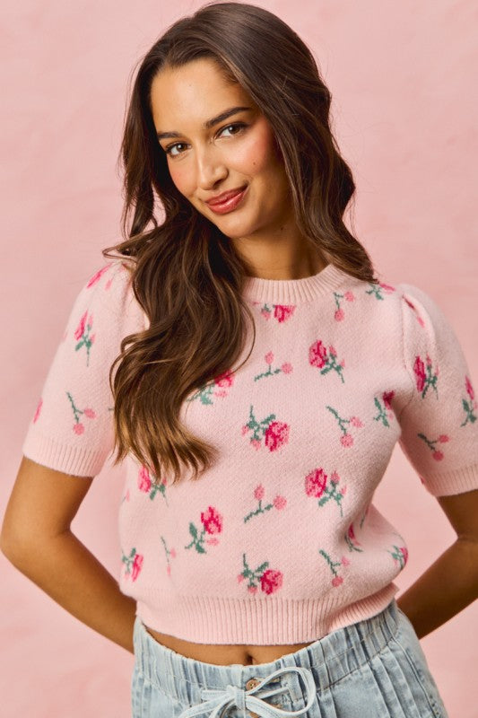 Floral Puff Sleeves Sweater Top