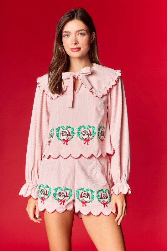 Santa Wreath Embroidery Corduroy Set