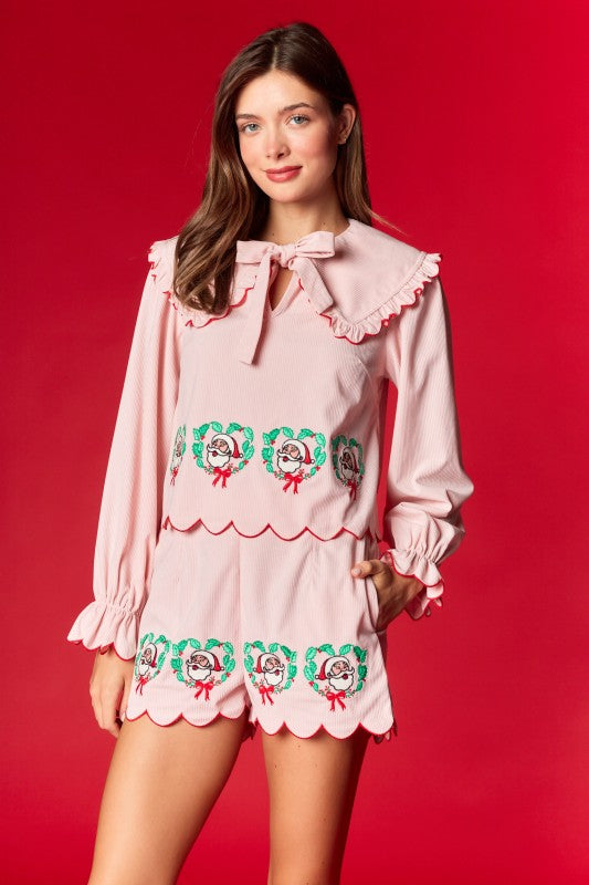 Santa Wreath Embroidery Corduroy Set
