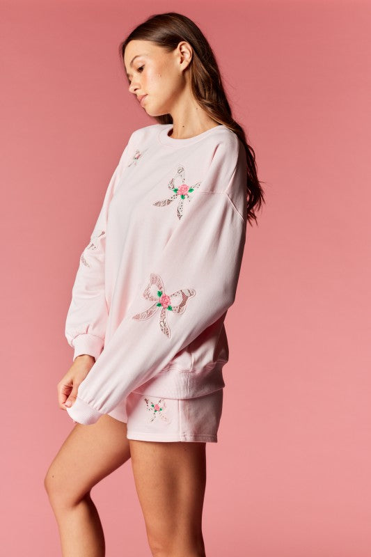 Bow Lace Applique Lounge Set