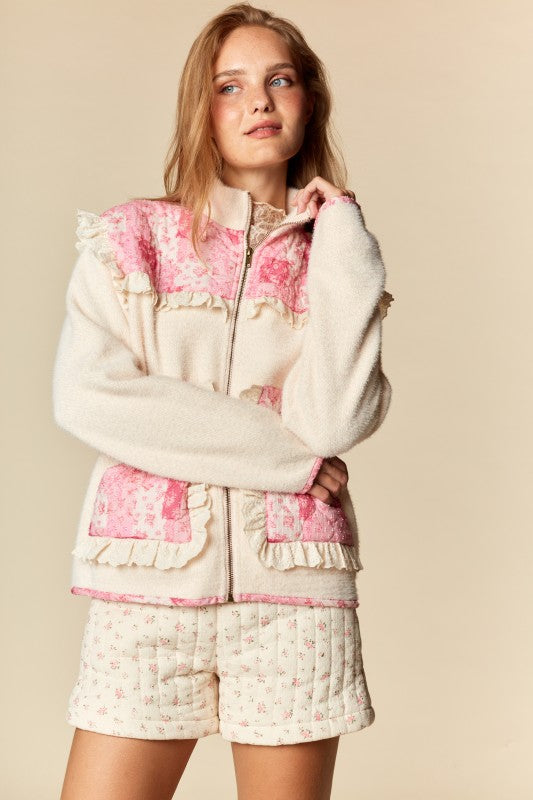 Patchwork Ruffle Fleece Jacket