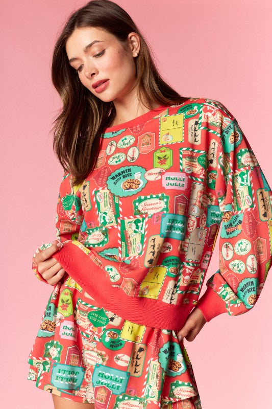 Holiday Label Sweatshirt and Shorts Set