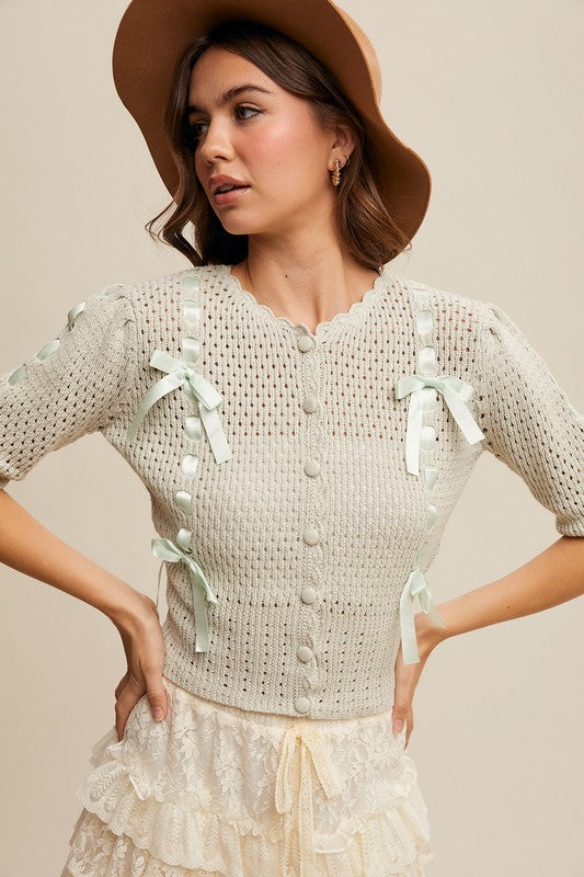 Green Knit Cotton Cardigan Pre Order