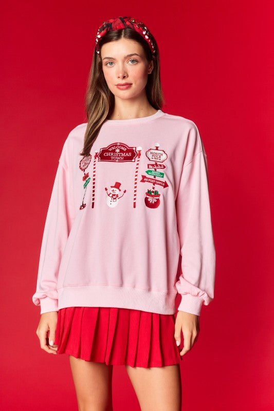 Christmas Town Embroidered Sweatshirt
