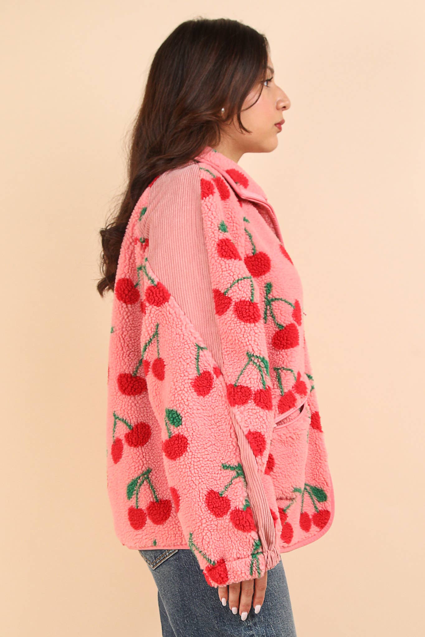 Cherrysweet Oversized Printed Fleece Jacket