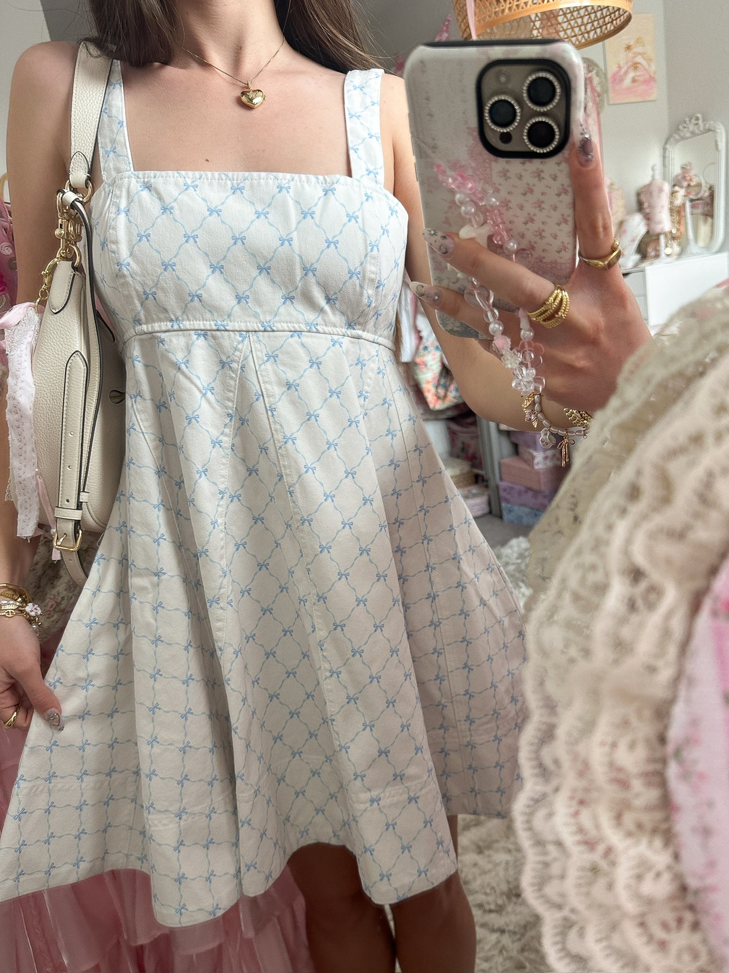 The Emilyrie Cotton Denim Dress Bow Print