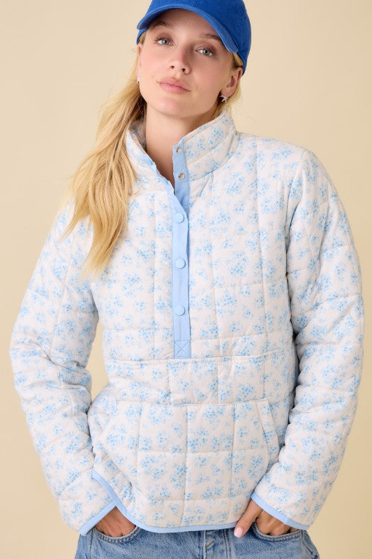 Snap On Quilted Jacket Blue Pre Order