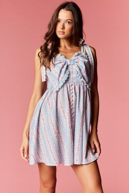 Pastel Floral Mini Dress Blue