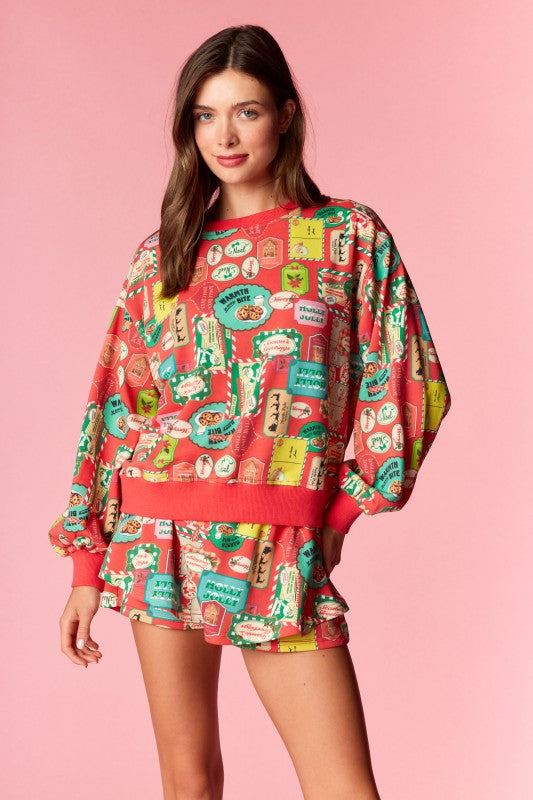 Holiday Label Sweatshirt and Shorts Set