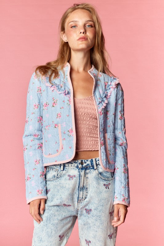 Floral Quilted Ruffle Jacket