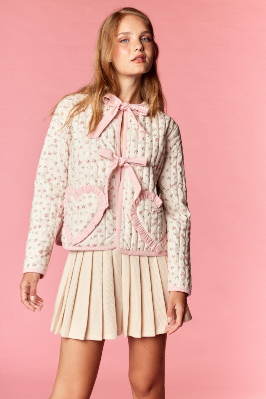 Floral Quilted Jacket With Heart Pockets