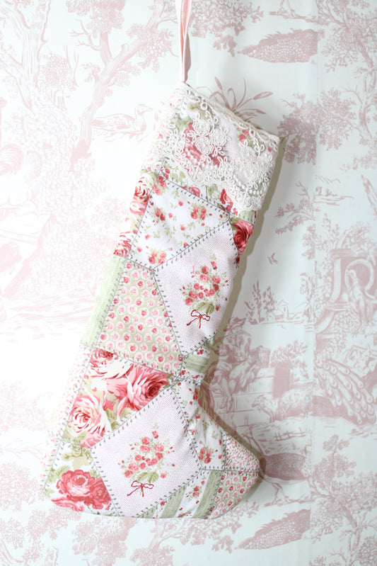 Grandma Memories Handmade Patchwork Stocking With Lace