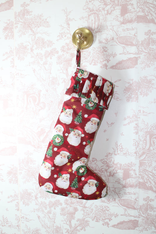 Santa Handmade Stocking With Ruffle Trim