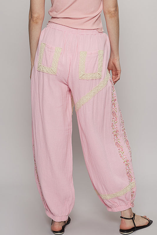 The Florette Pink Embroidery Pants