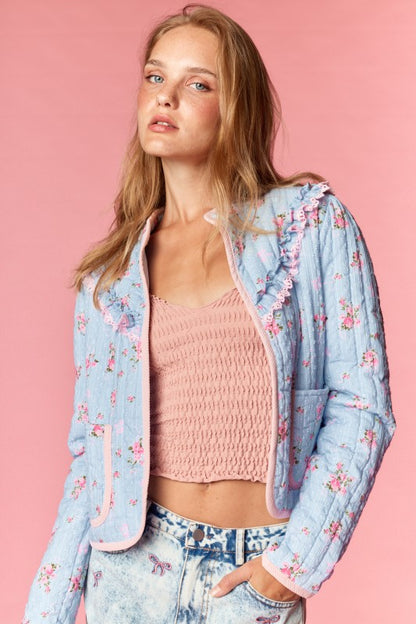 Floral Quilted Ruffle Jacket