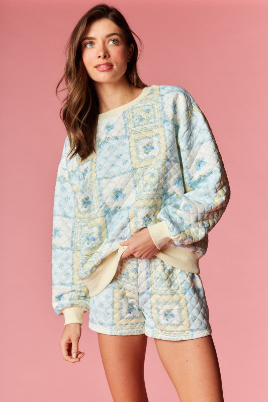 Patchwork Quilted Set Blue