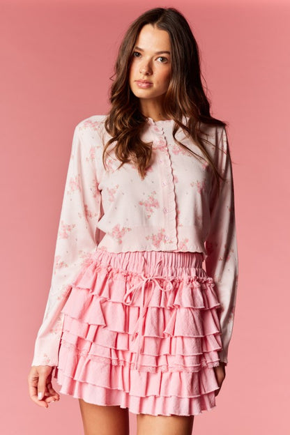 Floral Printed Scalloped Edge Cardigan