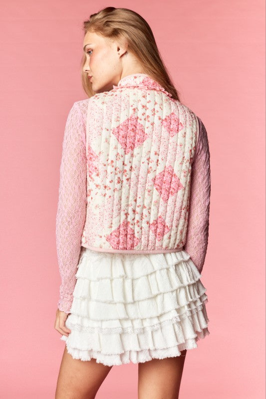 Quilted Floral Heart Pocket Vest