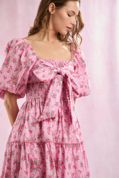Pink Floral Midi Dress Pre Order