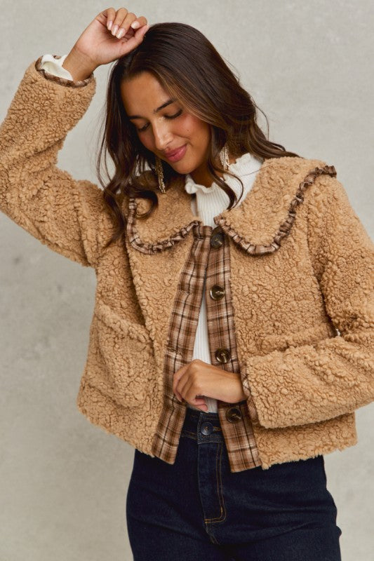 Sherpa Jacket With Ruffled Collar