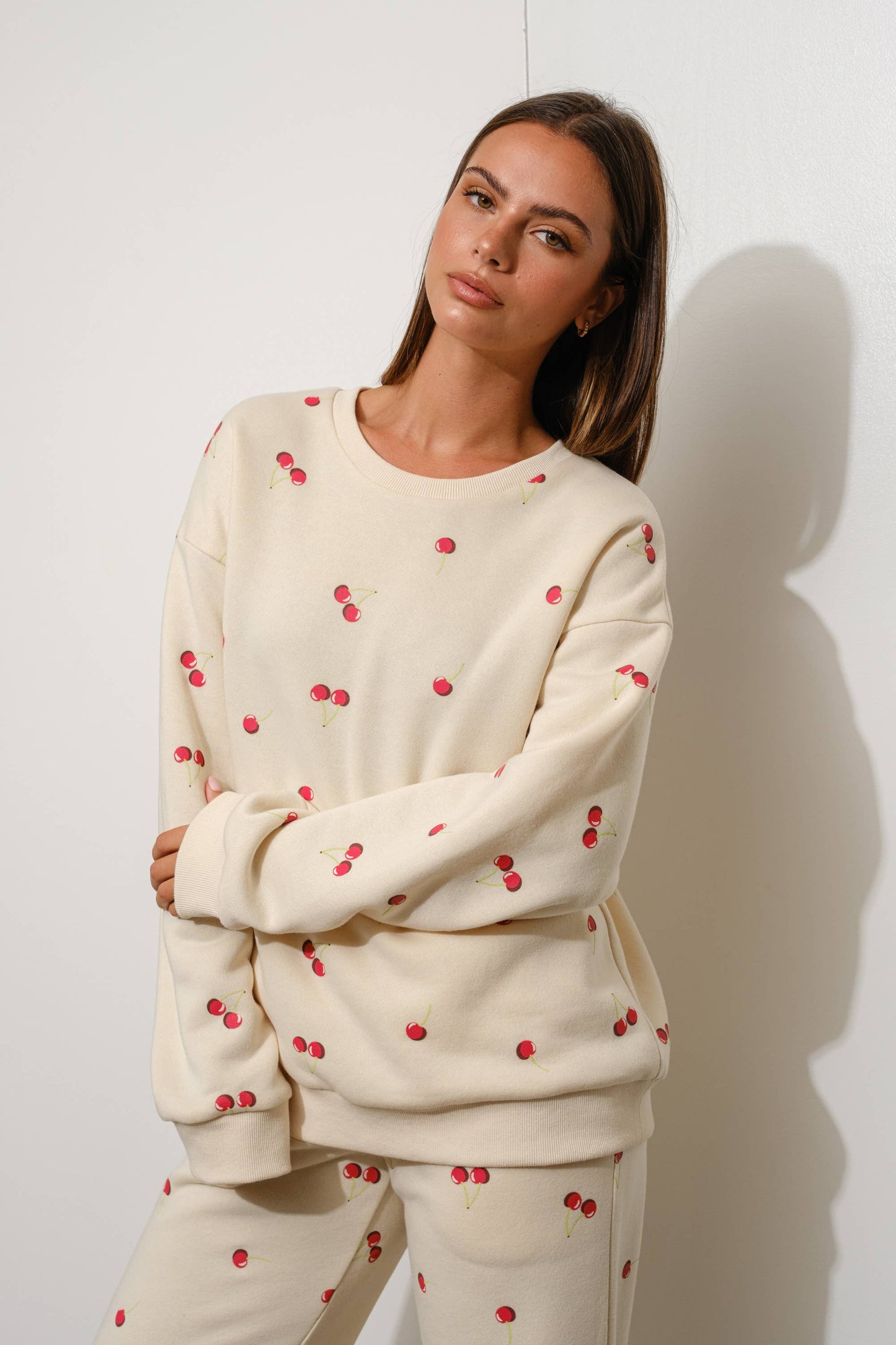 Cherry Harvest Printed Sweatshirt And Pants Lounge Set