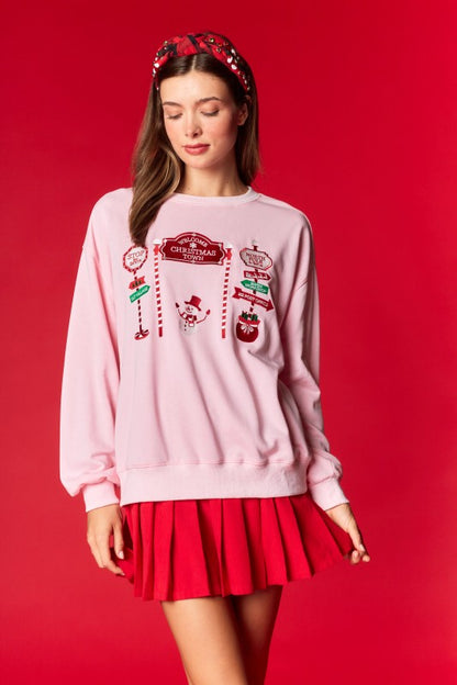 Christmas Town Embroidered Sweatshirt