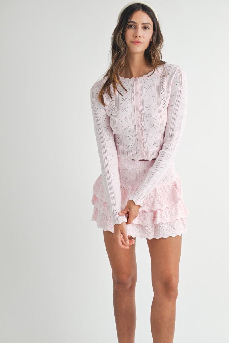 El Cisne Rosa Bow Pointelle Skirt Set
