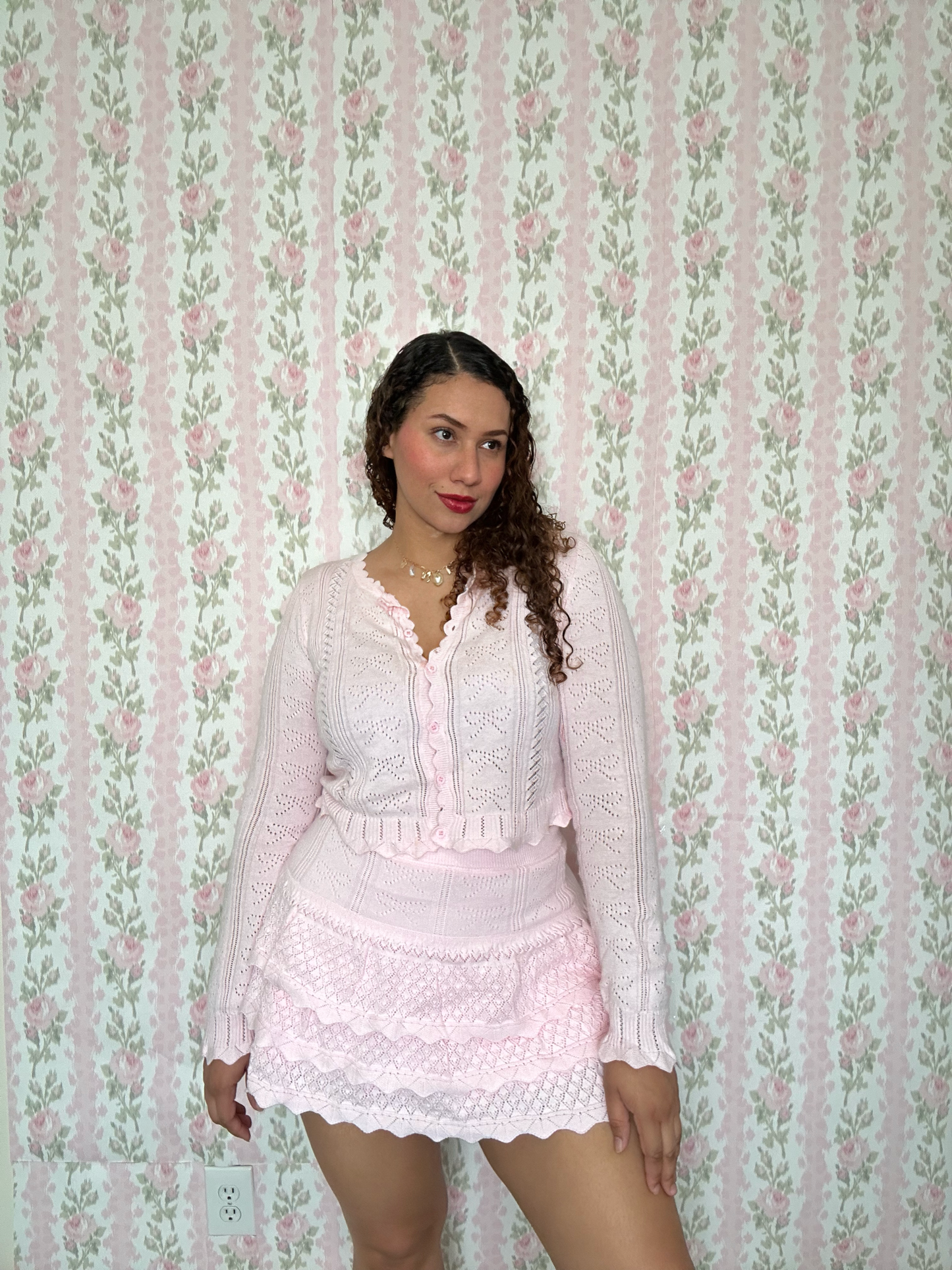 El Cisne Rosa Bow Pointelle Skirt Set