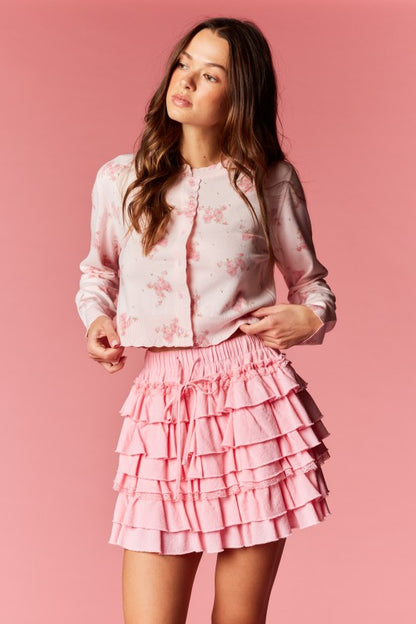 Floral Printed Scalloped Edge Cardigan