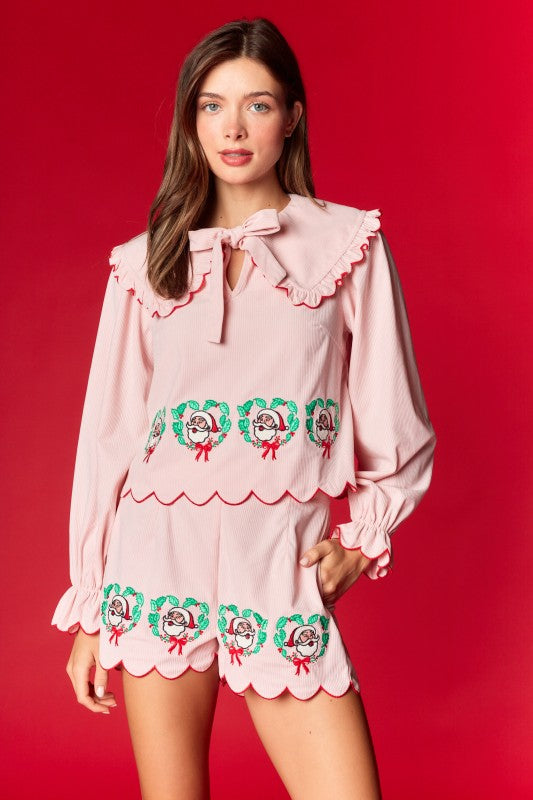 Santa Wreath Embroidery Corduroy Set