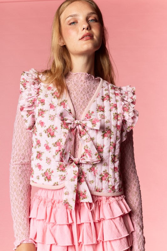 Rose Quilted Ruffle Vest