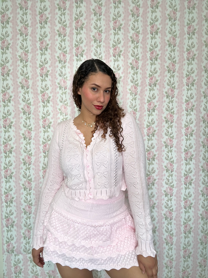 El Cisne Rosa Bow Pointelle Skirt Set