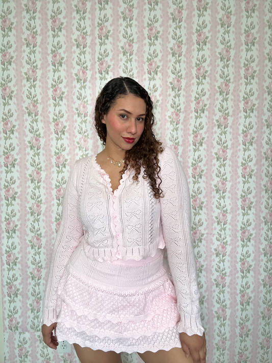 El Cisne Rosa Bow Pointelle Skirt Set