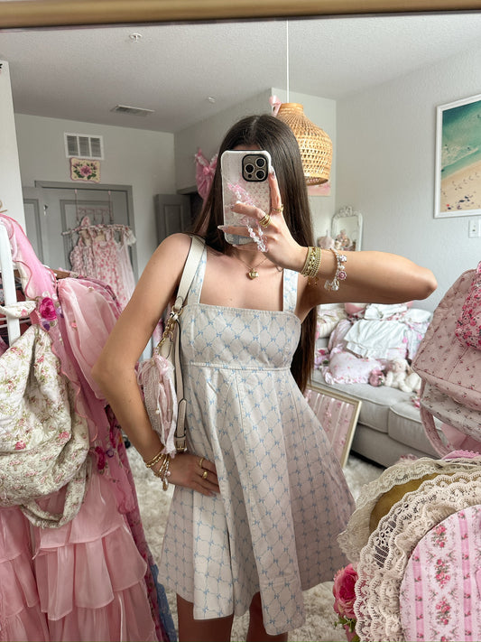 The Emilyrie Cotton Denim Dress Bow Print