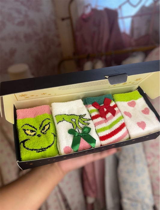 Miss Grinch Christmas Fuzzy Socks Assorted Pack of 4