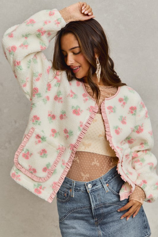 Floral Faux Fur Sherpa Jacket