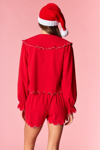 Red Santa Wreath Embroidery Corduroy Set