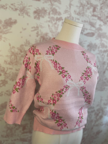 Emily’s Flower Palace Floral Ribbon Print Sweater Knit Top