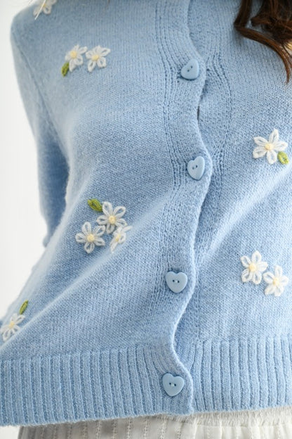 Daisy Embroidery Knit Cardigan